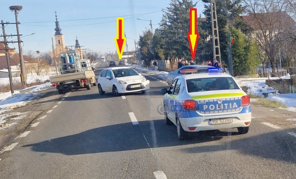 FOTO. Accident pe DN19, în Doba. Coliziune între două mașini, trafic afectat parțial
