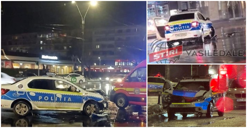 FOTO. Accident cu autospecială de Poliție, în misiune. Un polițist a fost rănit, în județul vecin