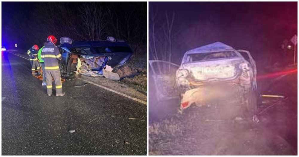 FOTO. Tragedie pe un drum din țară. Un mort și șase răniți după un impact violent. O mașină a ars ca o torță
