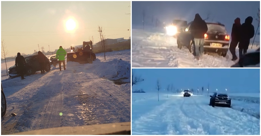 FOTO/VIDEO. Localitatea izolată de ninsori în județul Satu Mare. Mașini blocate în nămeți