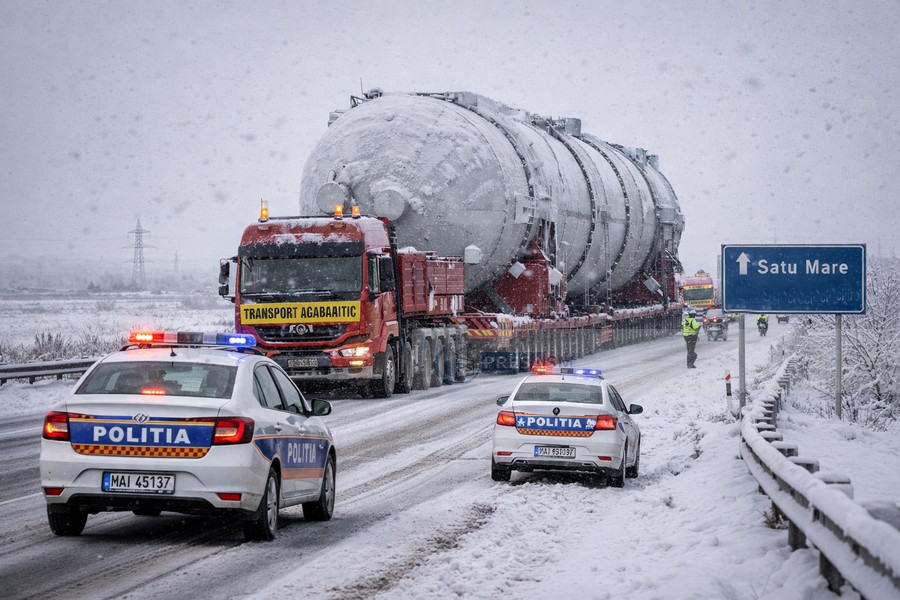 Transport agabaritic, de peste 100 de tone, ajunge în municipiului Satu Mare