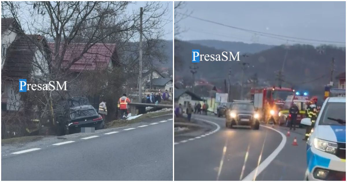 VIDEO. Accident rutier pe DN 1C. O mașină de Satu Mare a lovit un branșament de gaz