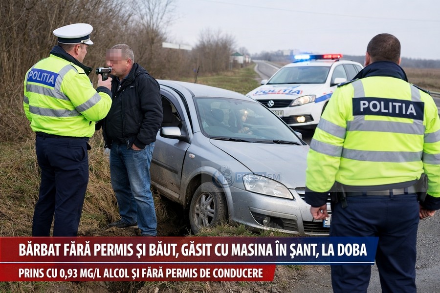 Cu alcoolemie uriașă și fără permis, un sătmărean a ”parcat-o” în șanț și s-a odihnit!