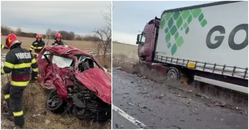 VIDEO. Accident cumplit în țară. Șofer mort după ce a lovit două camioane