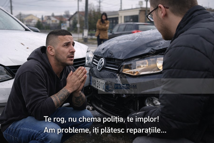 TUPEU. Fără permis, sătmăreanul a făcut accident, apoi s-a rugat de victime: ”nu chemați Poliția”