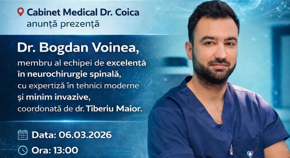 Consult de neurochirurgie la Cabinetul Medical Dr. Coica. Dr. Bogdan Voinea va oferi consultații pe 6 martie