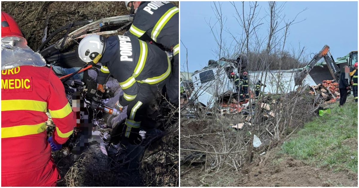 FOTO/VIDEO. Accident mortal, ASTĂZI, în județul Satu Mare. Camion răsturnat, tânăr decedat