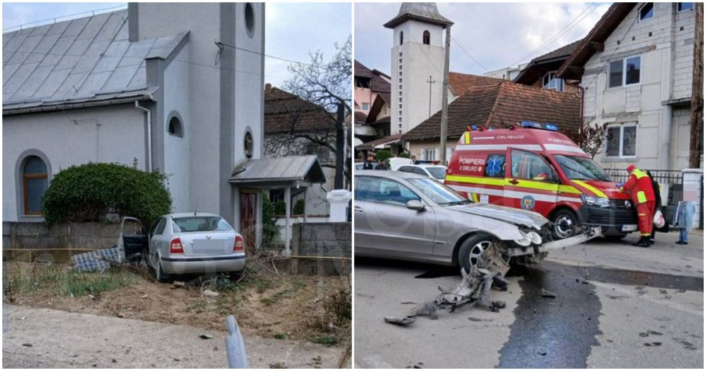 FOTO/VIDEO. Gard spulberat, o mașină s-a oprit într-o biserică. Accident grav în județul Satu Mare