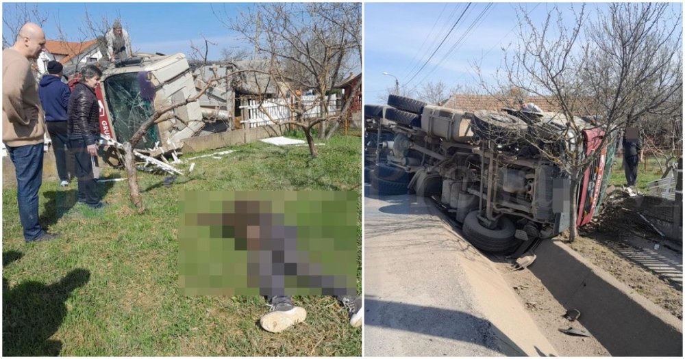 FOTO/VIDEO. Accident teribil în Cig: un camion s-a răsturnat. Șoferul, scos dintre fiare de doi cetățeni