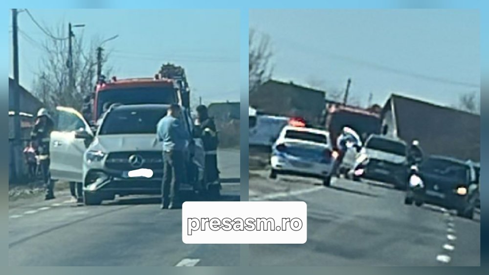FOTO. Accident pe DN19, în județul Satu Mare. Pompierii au scos un șofer blocat