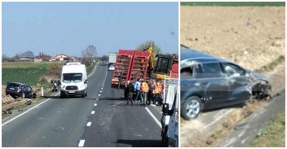 FOTO. Accident grav în județul Satu Mare. O mașină a lovit un camion