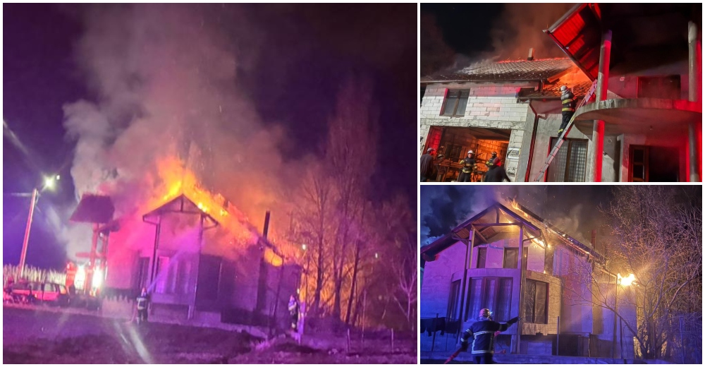 FOTO. Incendiu foarte puternic! O vilă a fost distrusă de flăcări, în județul Satu Mare