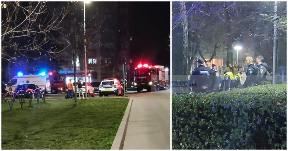 FOTO. Bloc evacuat de urgență în cartierul Micro 15 din Satu Mare. 15 persoane scoase în stradă