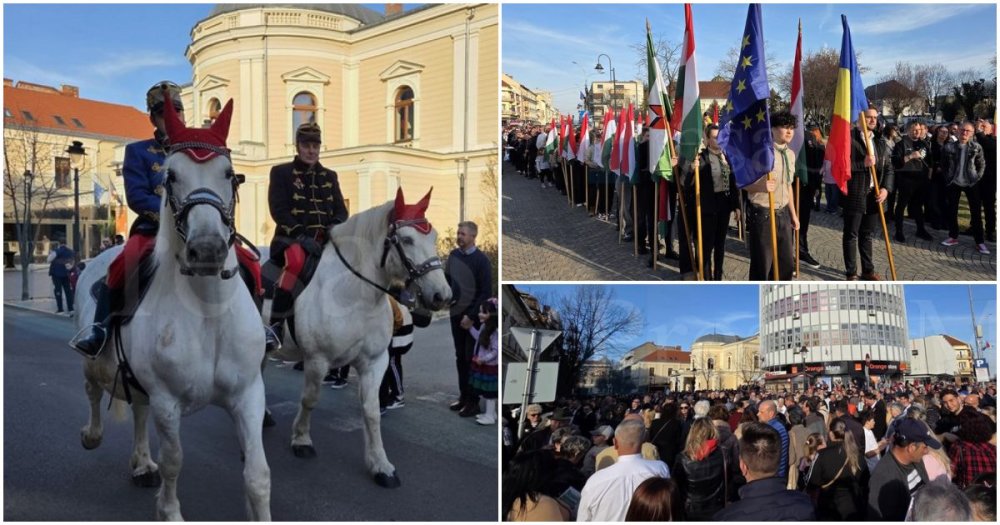 FOTO/VIDEO. Sărbătoare în centrul Sătmarului. Călăreți, fanfară și alai de Ziua Maghiarilor de Pretutindeni