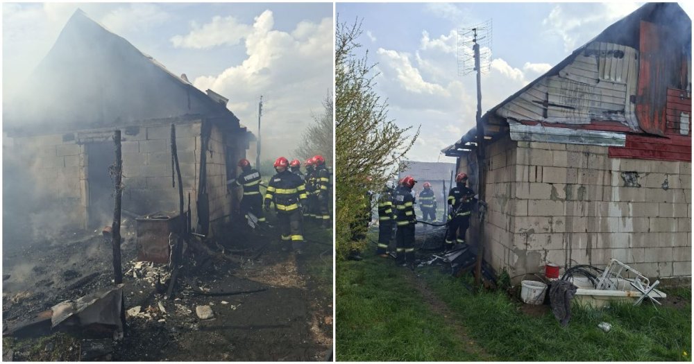 FOTO. Incendiu puternic în Ardud. Ar fi dat foc casei după o ceartă cu iubita
