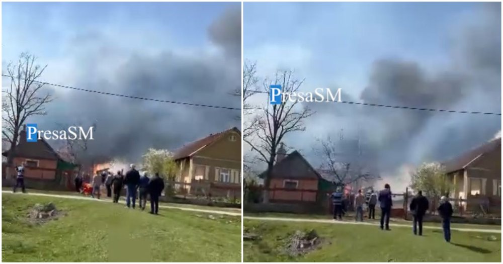VIDEO. Incendiu în județul Satu Mare. Acoperișul unei case și anexele, cuprinse de flăcări