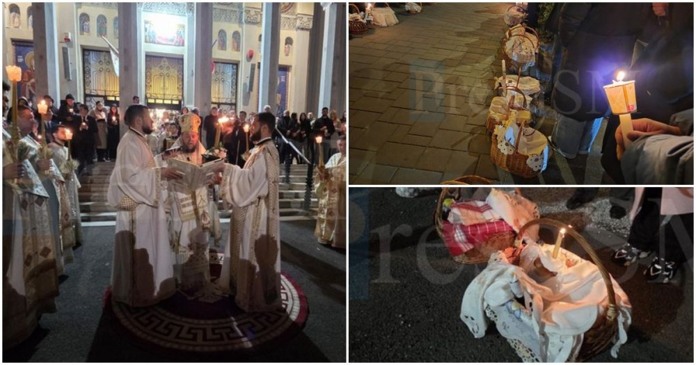 FOTO/VIDEO. Biserici pline la Satu Mare în noaptea de Înviere. Credincioșii au luat Lumină și au așteptat sfințirea coșurilor