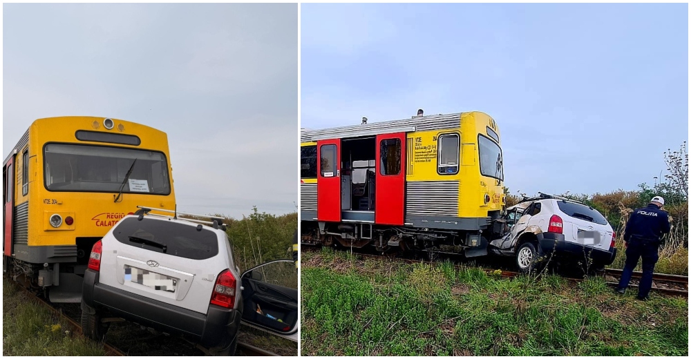 FOTO. Accident mortal de Paște. Un tren (30 de călători) a lovit în plin o mașină, în vestul țării