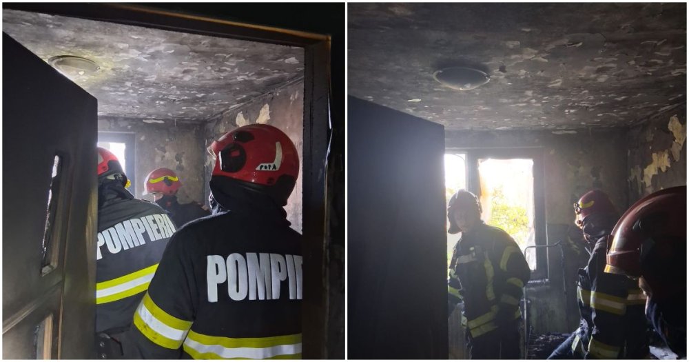 FOTO. Incendiu provocat de copil în municipiul Satu Mare. O persoană a ajuns la spital