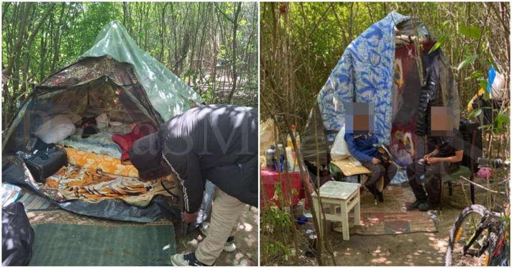 FOTO. Polițiștii locali, acțiune pe malul Someșului. Oamenii străzii și-au ridicat corturi în zona de picnic