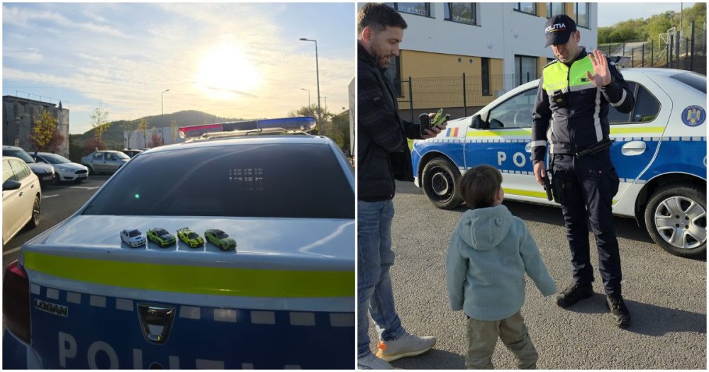 FOTO. Misiune neobișnuită pentru un echipaj de poliție. A prins un hoț de mașini ... de jucărie. Proprietarul, un băiețel de patru anișori