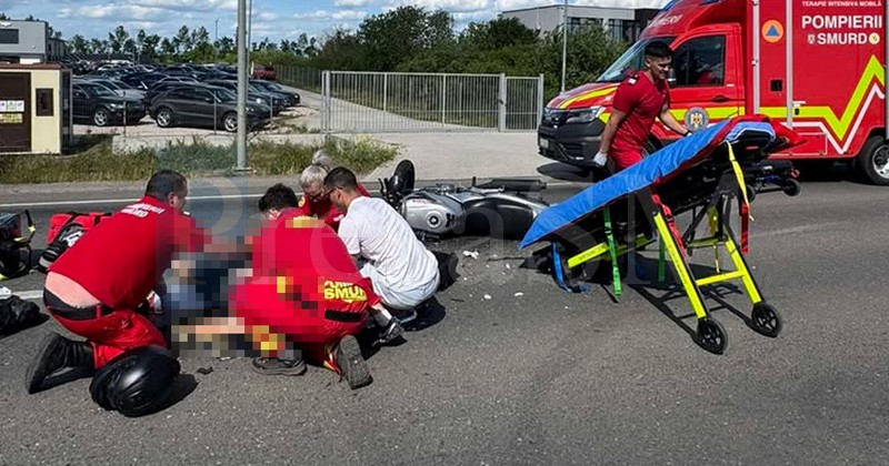 FOTO/VIDEO. Cum s-a petrecut accidentul din municipiul Satu Mare. Motociclist (38 ani), grav rănit