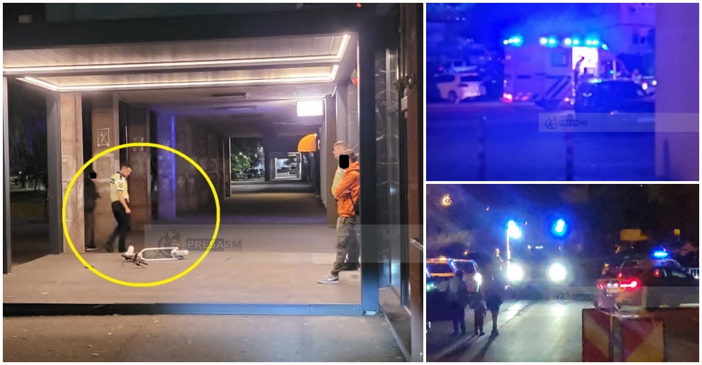 FOTO.  Accident mai puțin obișnuit în Micro 15. Un bărbat cu trotineta a căzut pe terasa unei pizzerii. Nu își amintește nimic