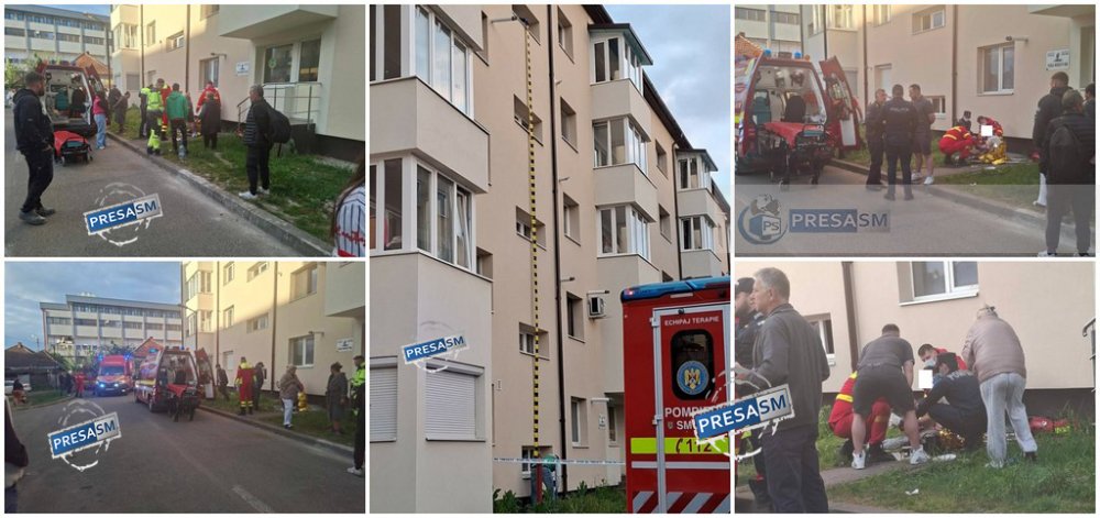 FOTO/VIDEO. Incident teribil în Negrești-Oaș: un tânăr a căzut de la etajul 4 al unui bloc