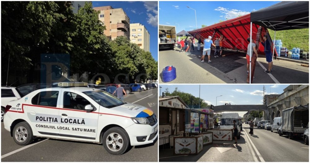 FOTO/VIDEO. Forfotă în centrul Sătmarului. Au intrat în vigoare restricțiile de Zilele Orașului. Se pregătesc tarabele și terasele