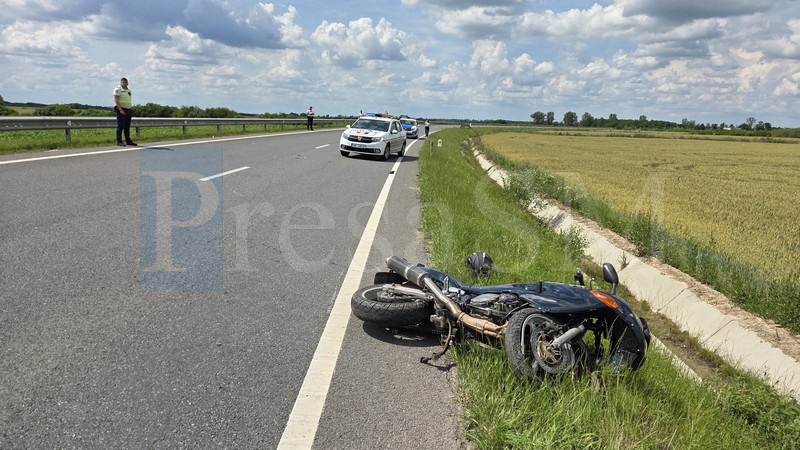FOTO/VIDEO. Motociclist rănit într-un accident pe Centura Municipiului Satu Mare. Polițiștii cercetează împrejurările