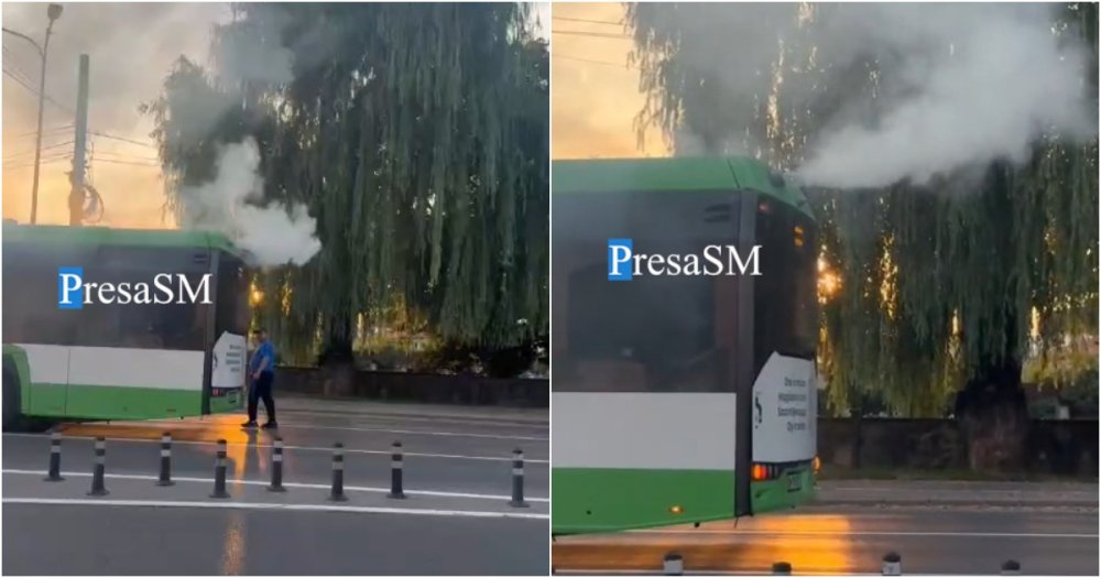 VIDEO. Panică pe Podul Decebal din Satu Mare. Un autobuz hibrid a început să scoată fum în mers, iar pasagerii au fost evacuați