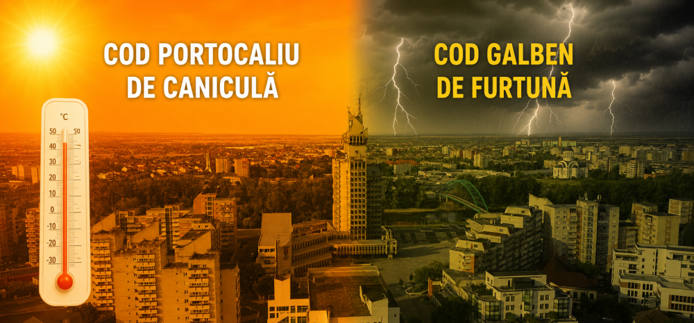 Cod galben de furtună și Cod portocaliu de caniculă astăzi la Satu Mare