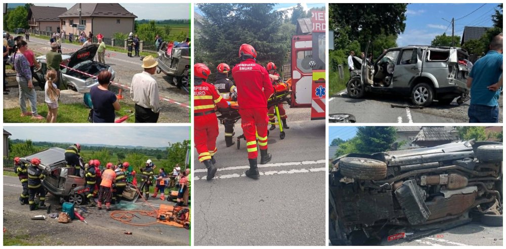 FOTO. Accident teribil pe DN19. Doi turiști germani au rămas încarcerați, iar femeia a fost preluată de elicopterul SMURD