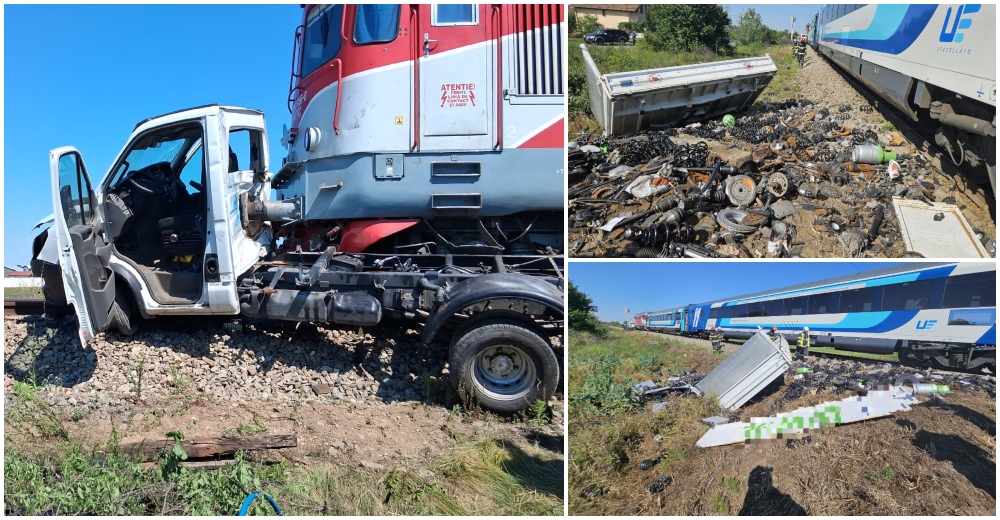 FOTO/VIDEO. Cum s-a produs teribilul accident feroviar din Satu Mare. Mașină spulberată, șoferul a sărit din mașină