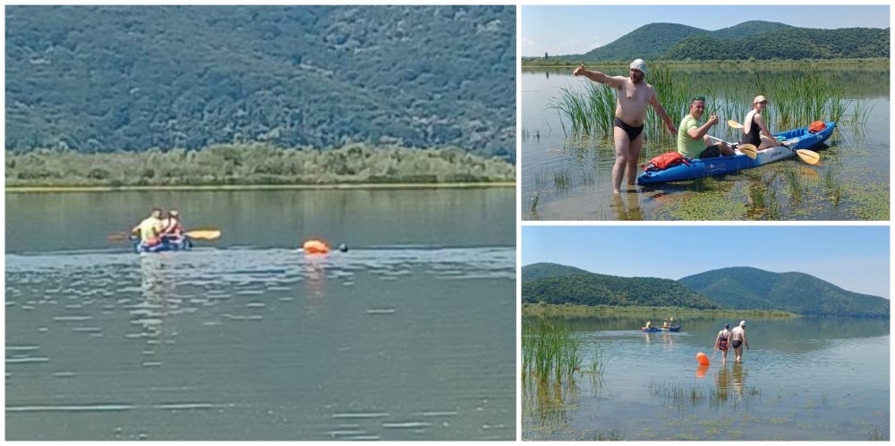 FOTO/VIDEO. Impresionant! Un bărbat și fiica lui au trecut înot uriașul lac de la Călinești-Oaș