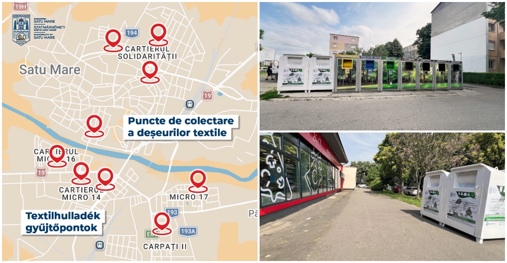 HARTĂ. Trei noi puncte de colectare a deșeurilor textile în municipiul Satu Mare