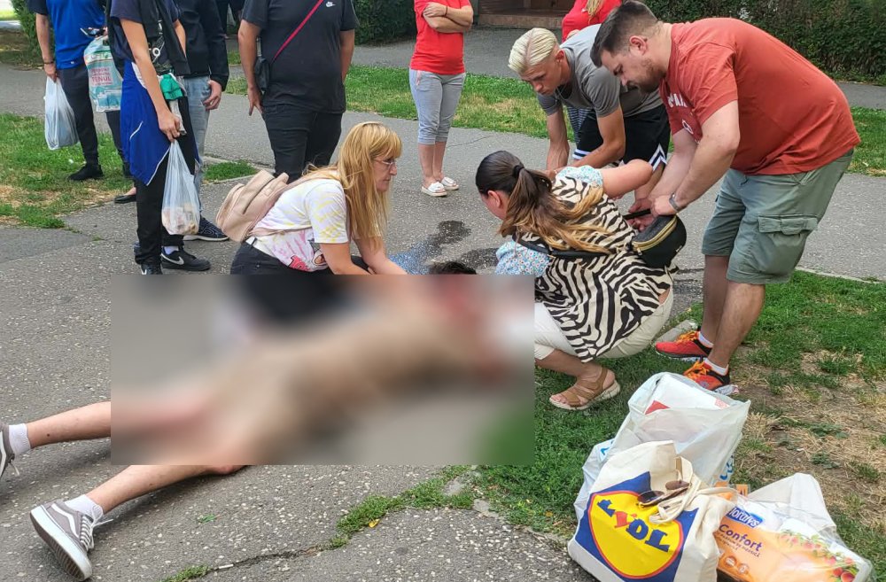 FOTO. Momente dramatice în Micro 16. Un bărbat s-a prăbușit pe stradă. Trecătorii au intervenit imediat și i-au salvat viața