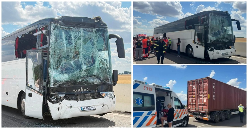 FOTO. Accident grav între un autobuz cu 35 de copii și un TIR. Planul Roșu de Intervenție, 12 victime la spital