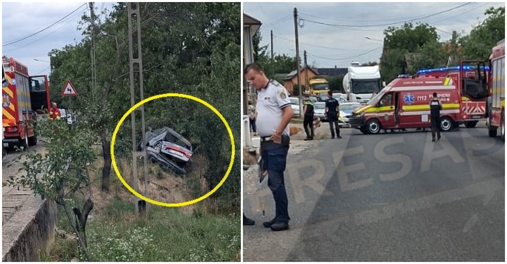 FOTO. Poliția explică accidentul cu victime din Supur. Un TIR a proiectat o mașină în șanț