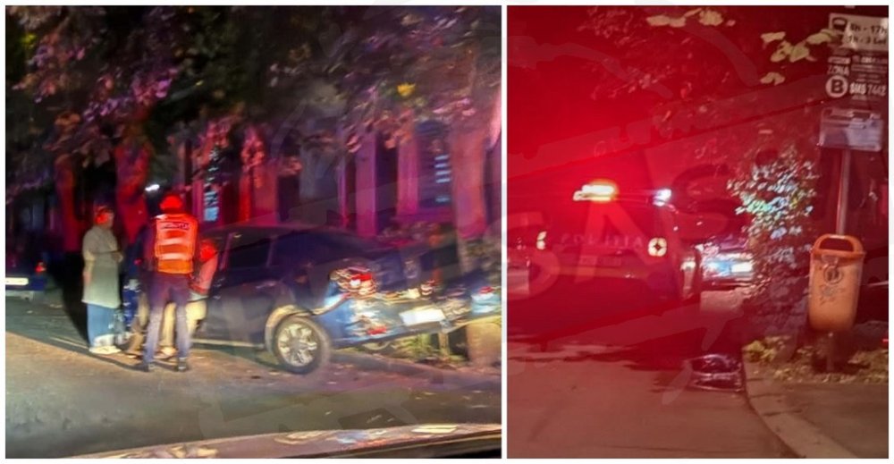 FOTO. Șoferiță băută, accident în lanț, în municipiul Satu Mare. A lovit trei autoturisme în miez de noapte