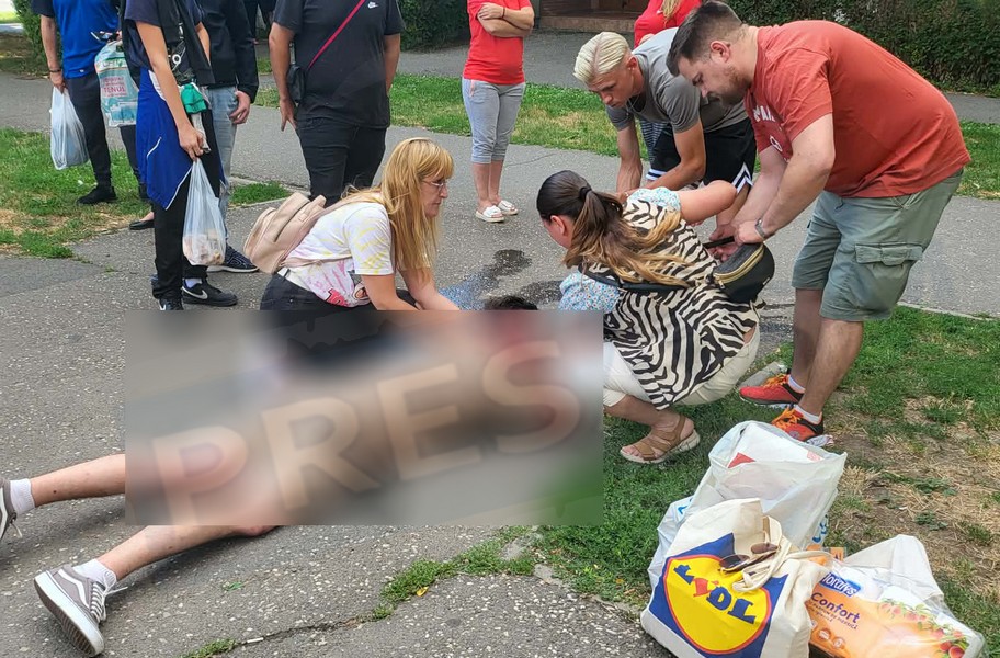 FOTO. Momente dramatice în Micro 16. Un bărbat s-a prăbușit pe stradă. Trecătorii au intervenit imediat și i-au salvat viața