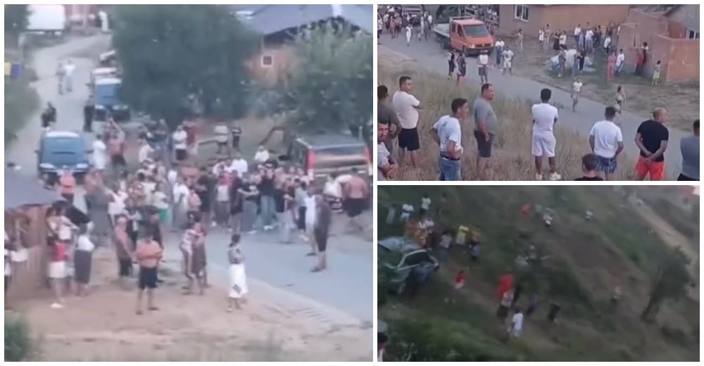 FOTO/VIDEO. Bătaie între două familii, cu un cuțit scos în mijlocul scandalului, în Satu Mare. 400 de persoane la fața locului