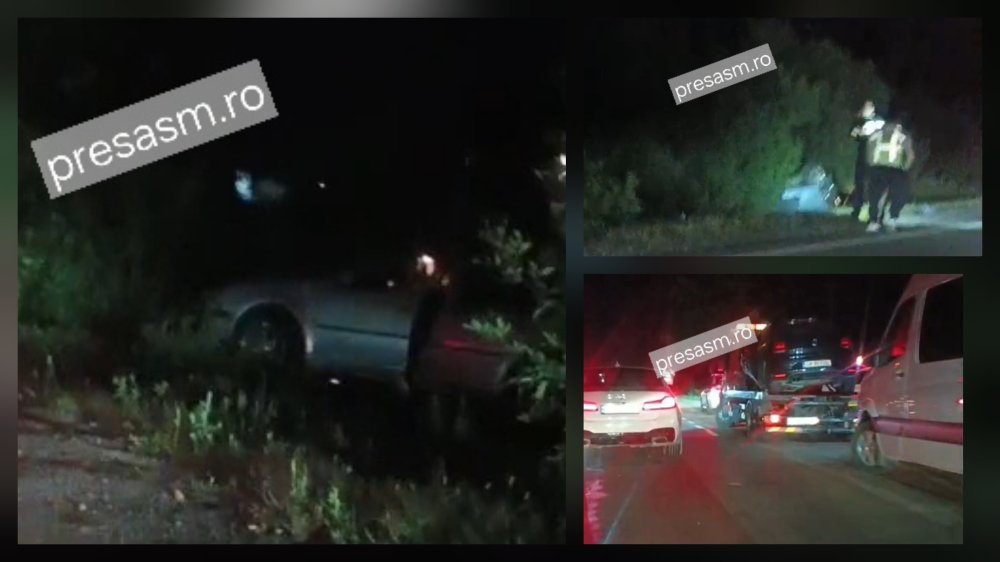 FOTO. Accident în lanț, cu victimă. Două mașini în șanț, în județul Satu Mare
