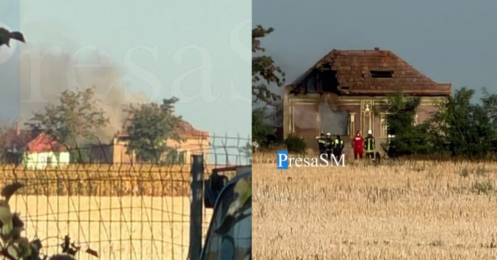 FOTO/VIDEO. Incendiu la o casă din județul Satu Mare. Fumul, vizibil de la mare depărtare