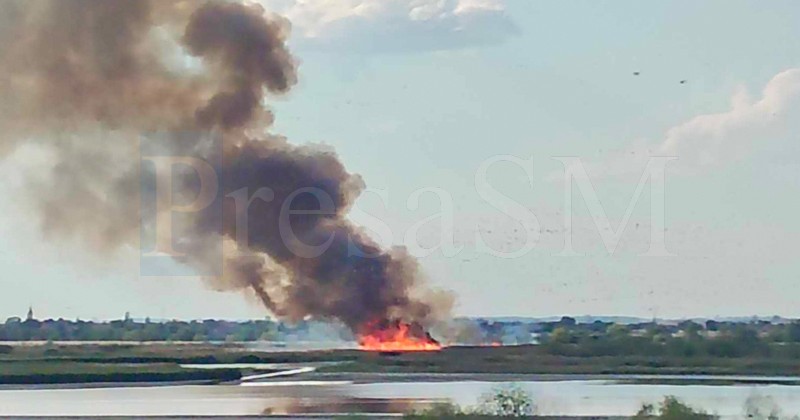 FOTO. Incendiu de amploare în județul Satu Mare. Flăcările și fumul se văd de la depărtare