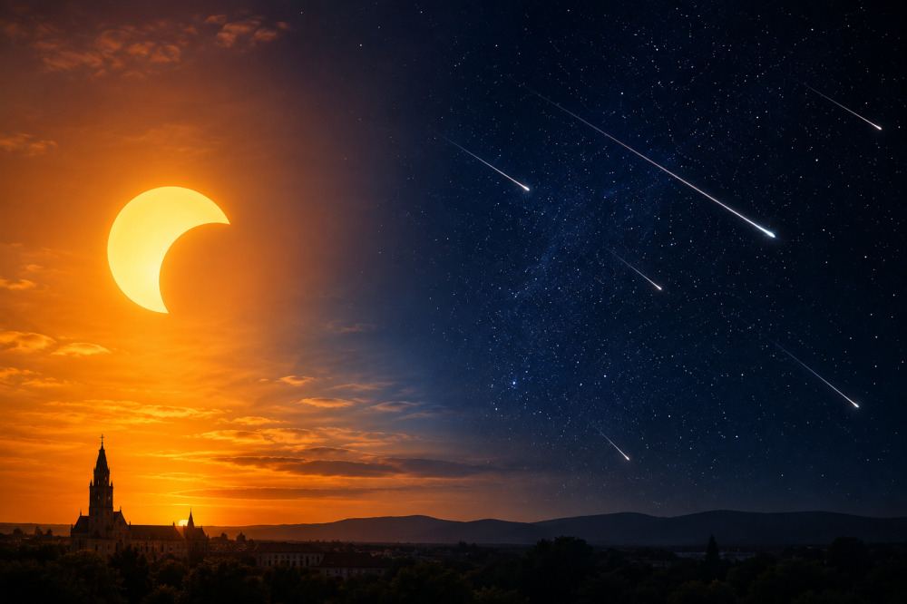 Spectacol astronomic rar la Satu Mare: eclipsă parțială de Soare și Perseidele, în aceeași zi