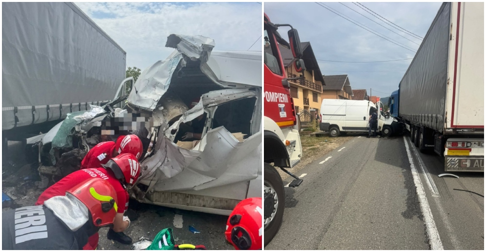 FOTO. Cum s-a produs dramaticul accident din Huta Certeze. Coliziune între un TIR și o dubă