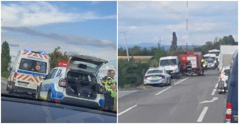 FOTO. Mașină răsturnată în șanț, între Botiz și Ciuperceni. Poliția și salvatorii au intervenit