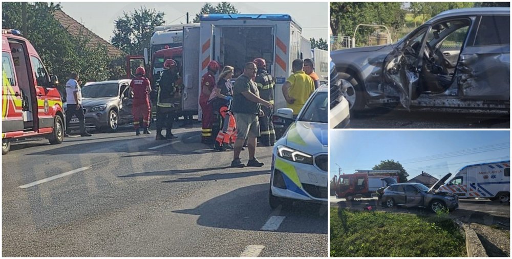 FOTO/VIDEO. Cum s-a produs accident cu victima încarcerată. Impact între un camion și o mașină, pe DN19