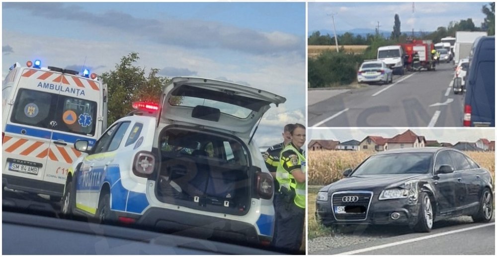 FOTO. Un tânăr austriac (18 ani) s-a răsturnat cu mașina la Botiz. O minoră (16 ani), la Urgență